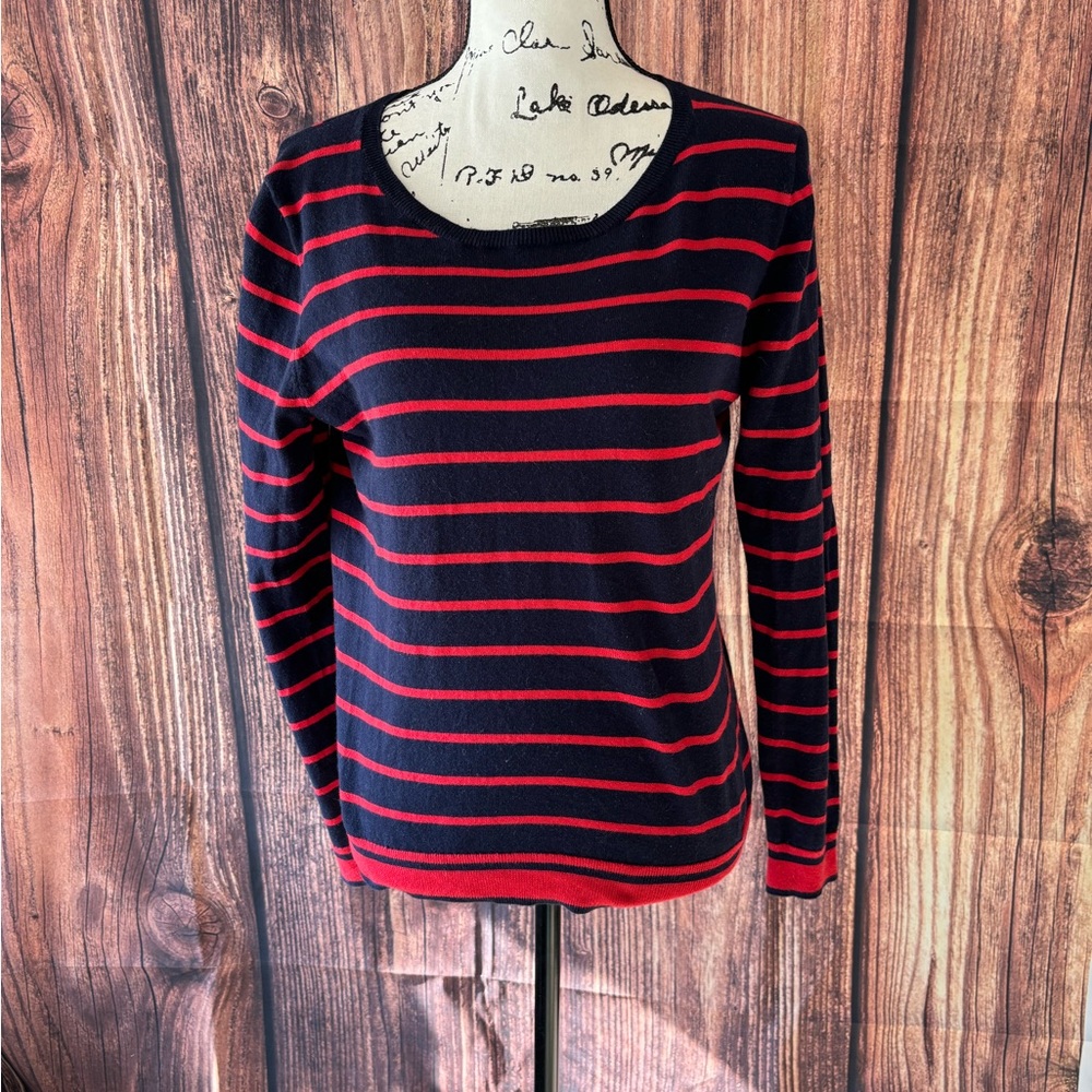 J. Crew Mercantile Navy and Red Stripe Shirt